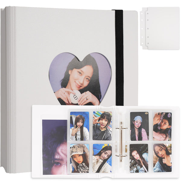 CeyiJun Heart Minimalist Photocard Binder with 30 Pages 4 Pocket Single Side Inner Refills and 2 Divider Acid-Free