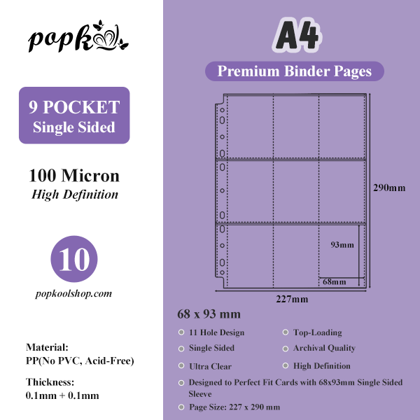 CeyiJun Kpop Photocard Binder Refills, Single Sided Sleeves, 100 Microns, Clear (A4 9-Pockect 10)